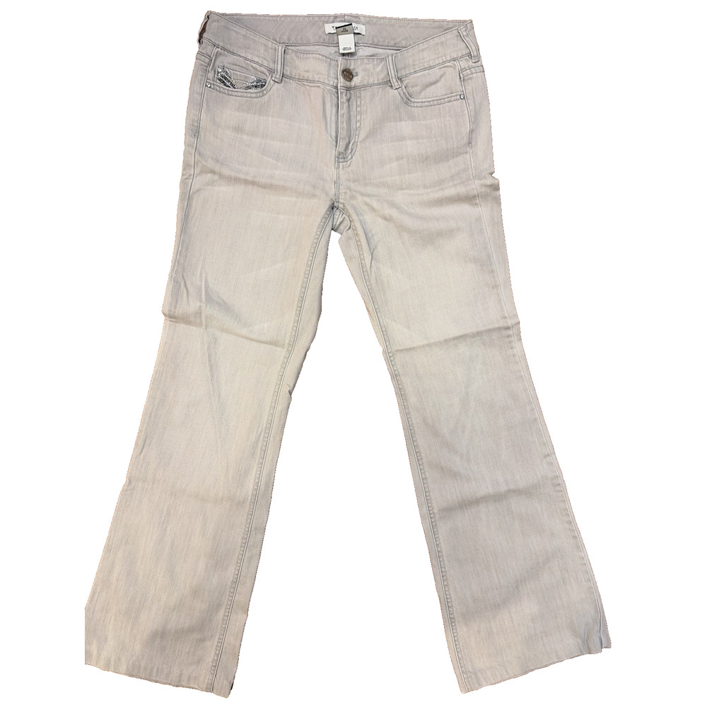 White House Black Market Women's Rhinestone Detail Flare Leg Grey Jeans Noir 4R